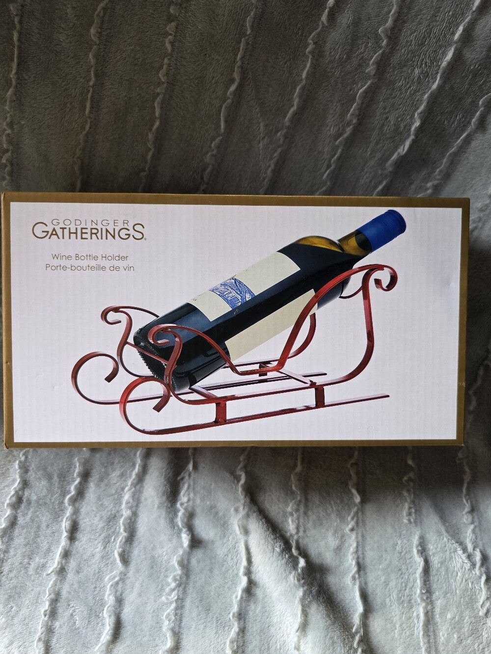 Godinger Red Metal Sleigh Wine Bottle Cradle
